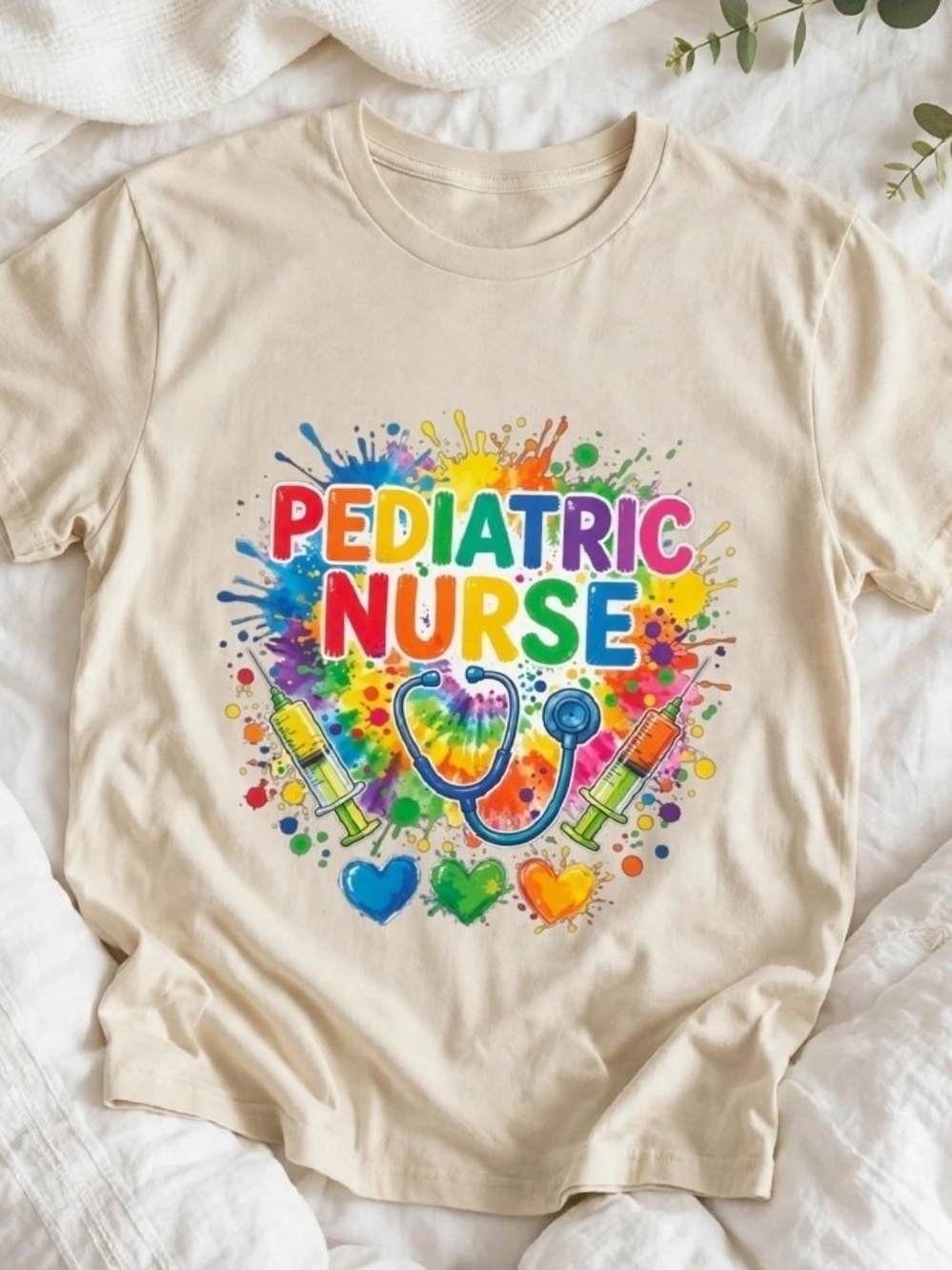 NWT Colorful Pediatric Nurse T-Shirt Peds Nurse Rainbow Paint Splatter Boutique